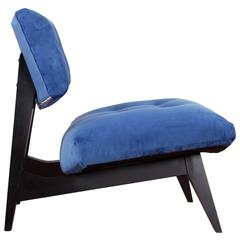 Mid-Century Modern Blue Velvet Slipper Chair 3