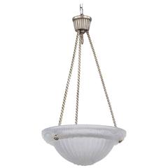 French Art Deco Frosted Glass and Nickel Pendant, 1930s 7
