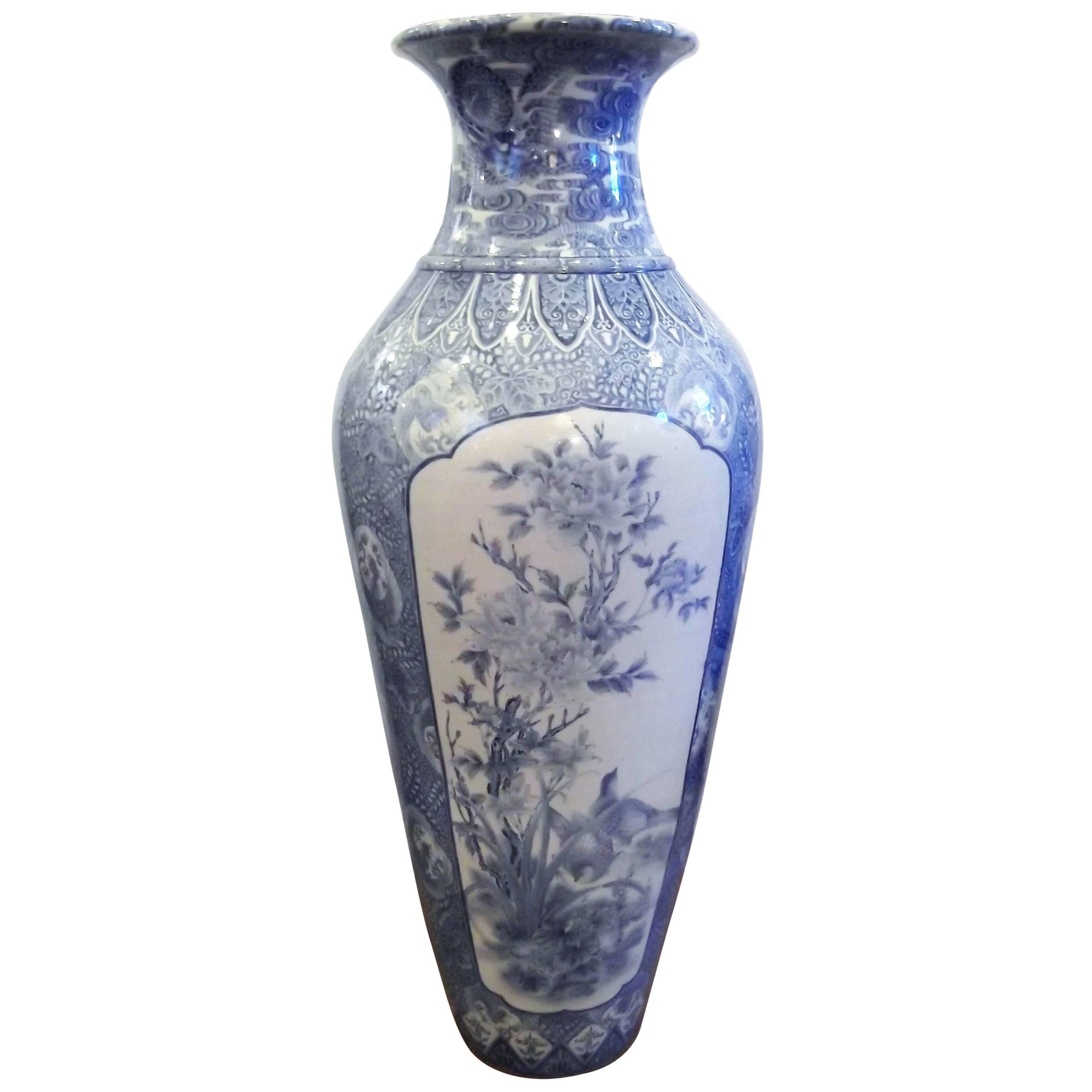 Large Japanese Blue and White Imari Palace Vase