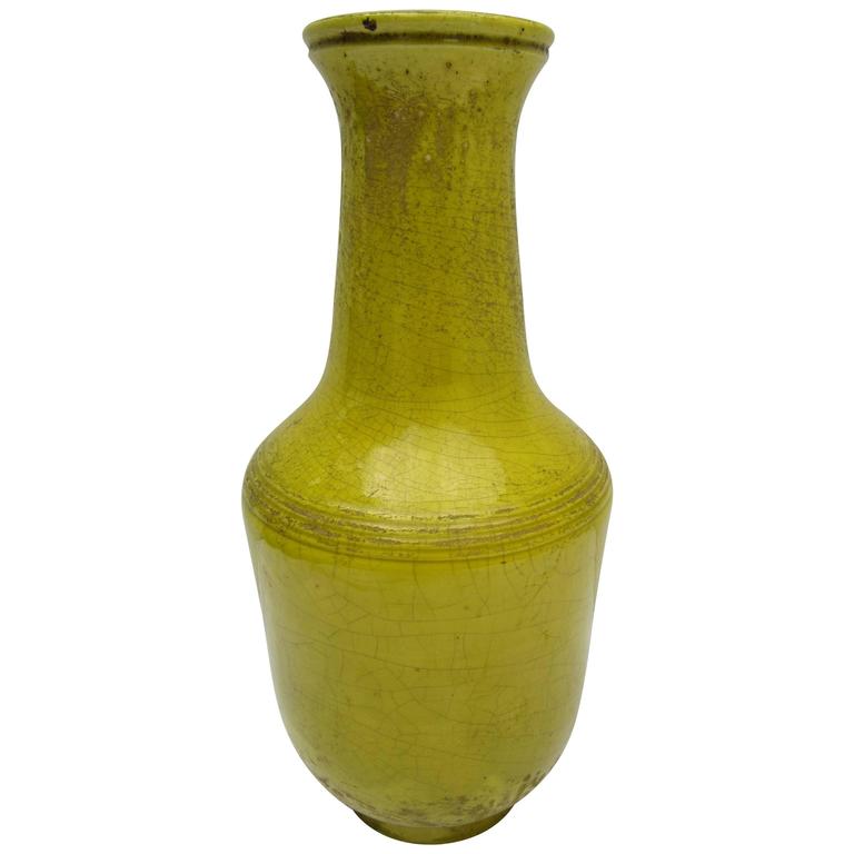Mustard Yellow Glazed Crackle Vase at 1stDibs