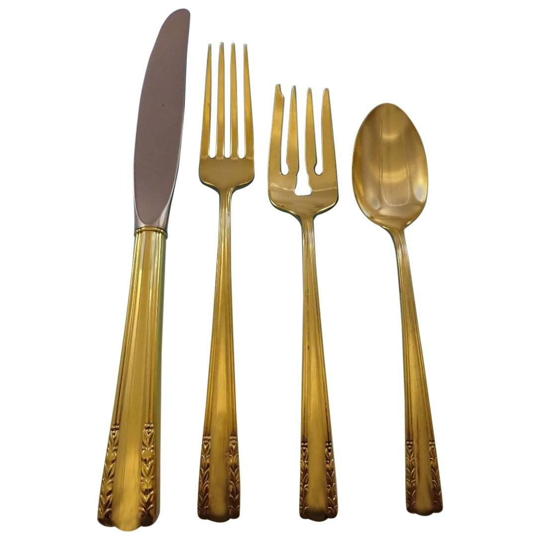 Chapel Bells Gold by Alvin Sterling Silver Flatware Service Set for 8, 32 Pieces