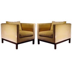 Used Edward Wormley Dunbar Yellow Upholstered Cube Club Chairs