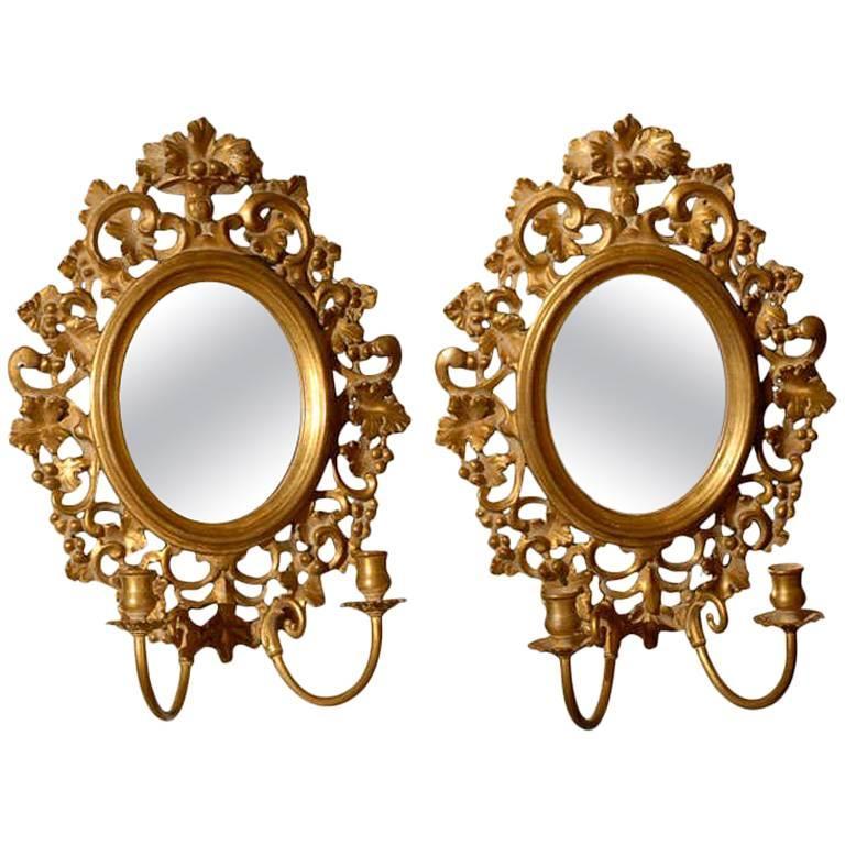 Pair of Vintage Mirrored Candle Sconces For Sale at 1stdibs