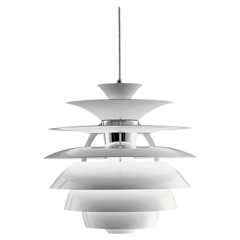 Poul Henningsen 'PH Snowball' White and Chrome Pendant for Louis Poulsen