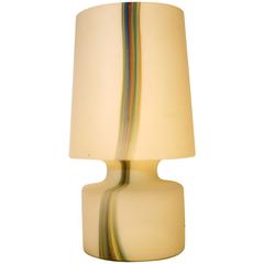 1970s Tall Murano White Frosted Glass Table Lamp with Rainbow Stripe