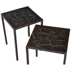 Paire de tables d'appoint rectangulaires/verso Pierre Sabatier