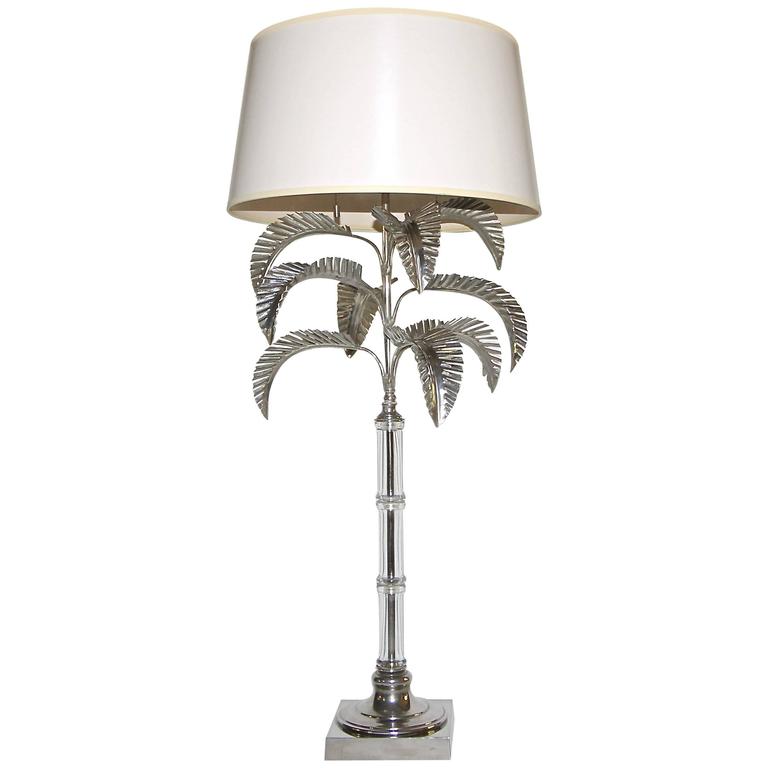 Tall Nickel Plated Glass Palm Leaf Table Lamp At 1stdibs