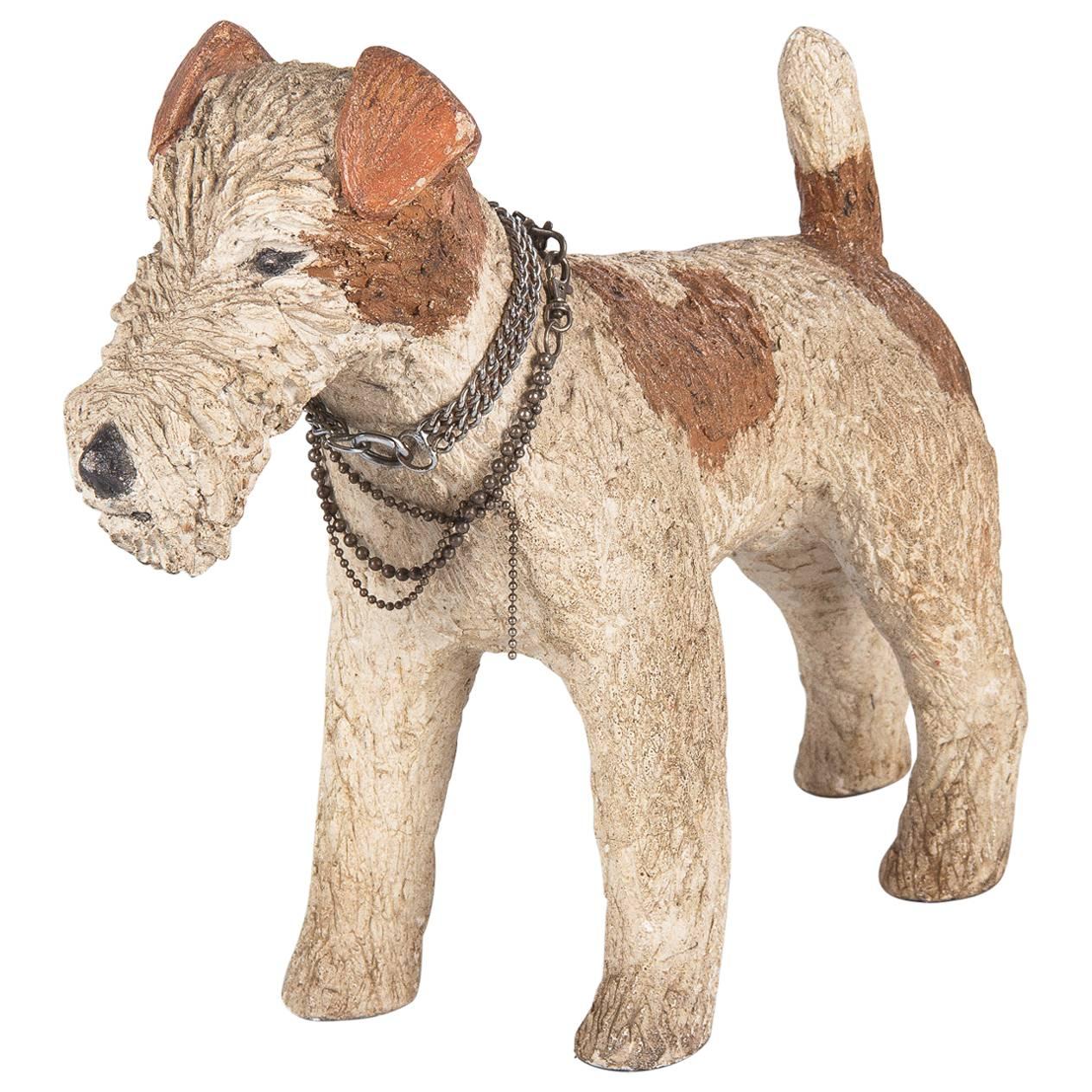French Fox Terrier Dog Life-Size Resin Figurine, 1930s