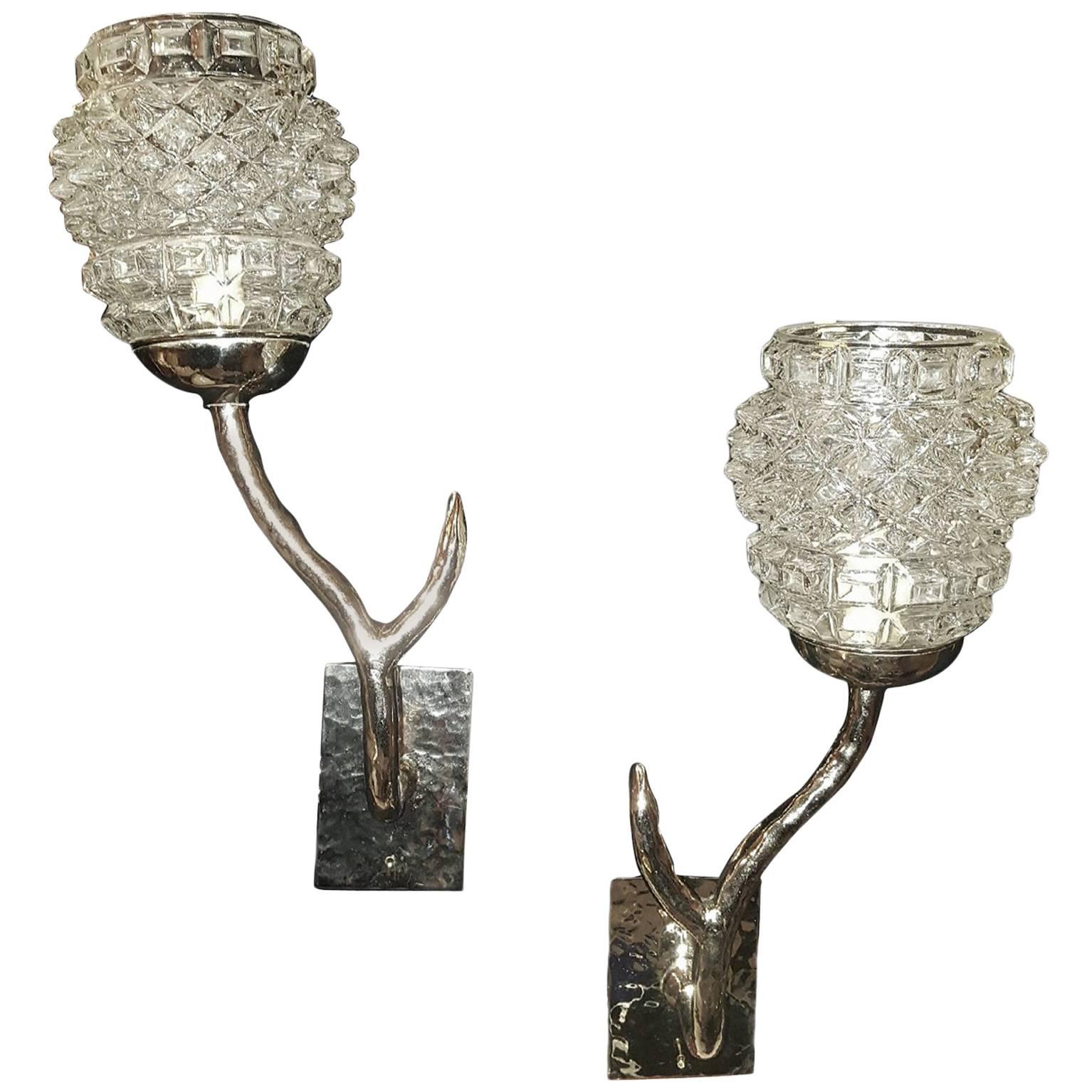 Pair of Moderne Silver Plated Sconces