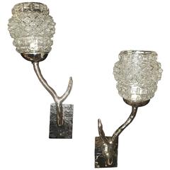 Pair of Moderne Silver Plated Sconces 4