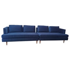 Edward Wormley Sectional Sofa for Dunbar in Blue Velvet