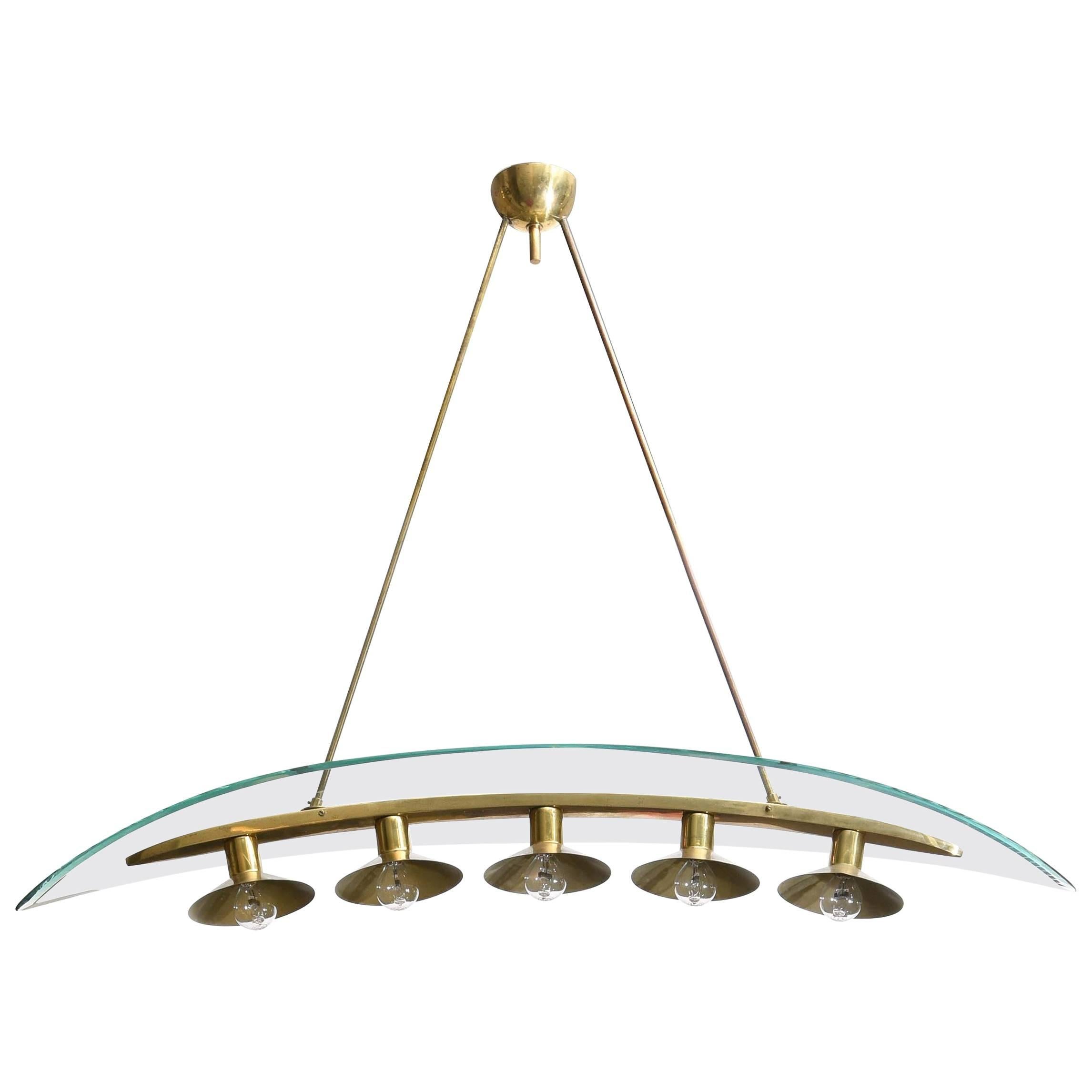 Fontana Arte Pietro Chiesa Five-Light Chandelier Glass and Brass For Sale