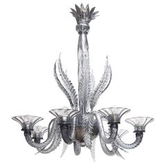 Venini Pale Blue Blown Murano Glass Italian Chandelier, 1920s