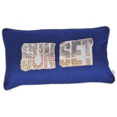 Unique Handmade Rock and Roll Bohemian Style  Navy Blue Small Cushion