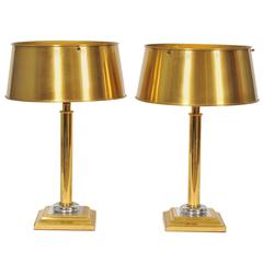 Pair of French, 1960s Brass Column Lamps