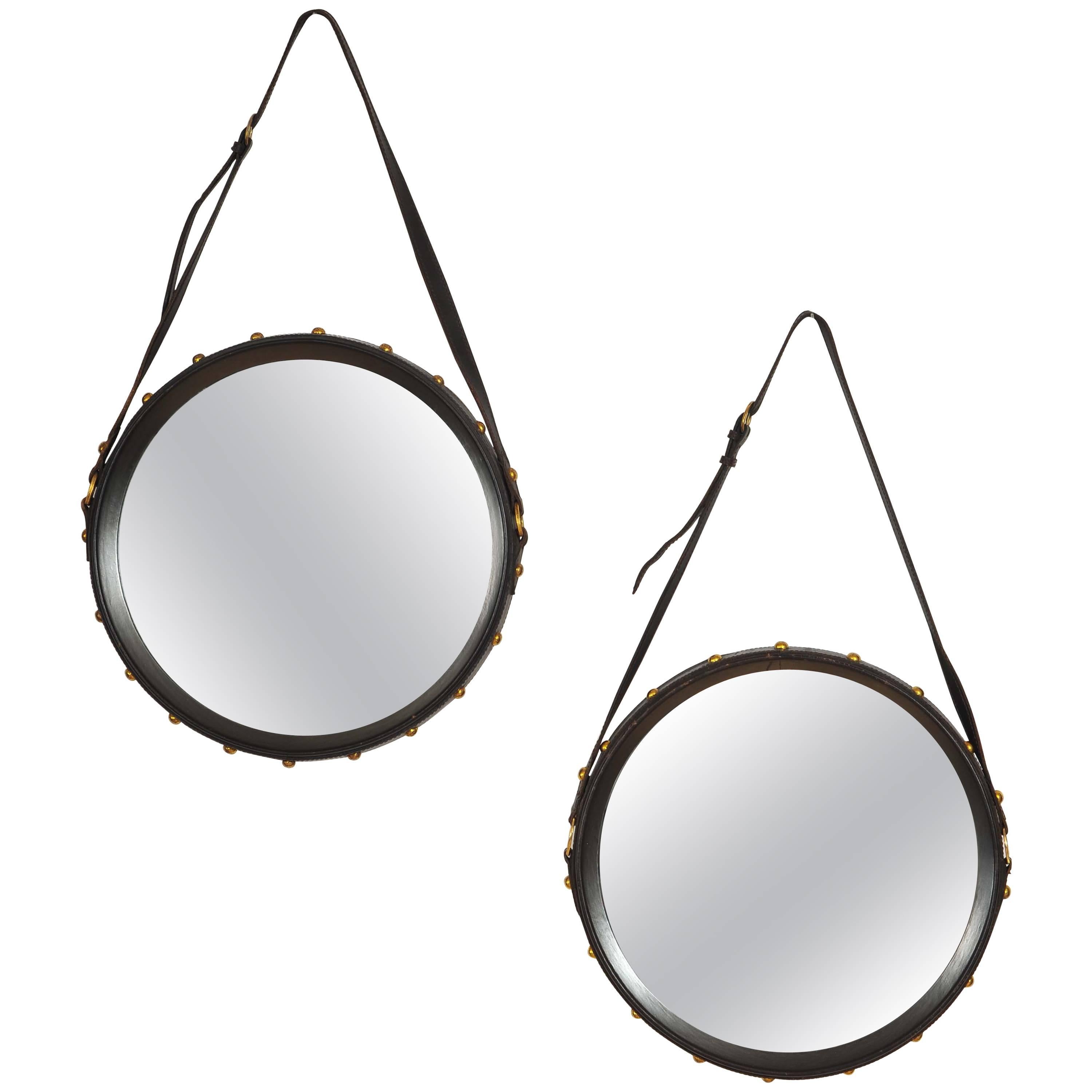 Near Pair of Leather Mirrors