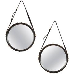 Near Pair of Leather Mirrors