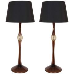 Pair of Amethyst Murano Table Lamps Attributed to Fratelli Toso