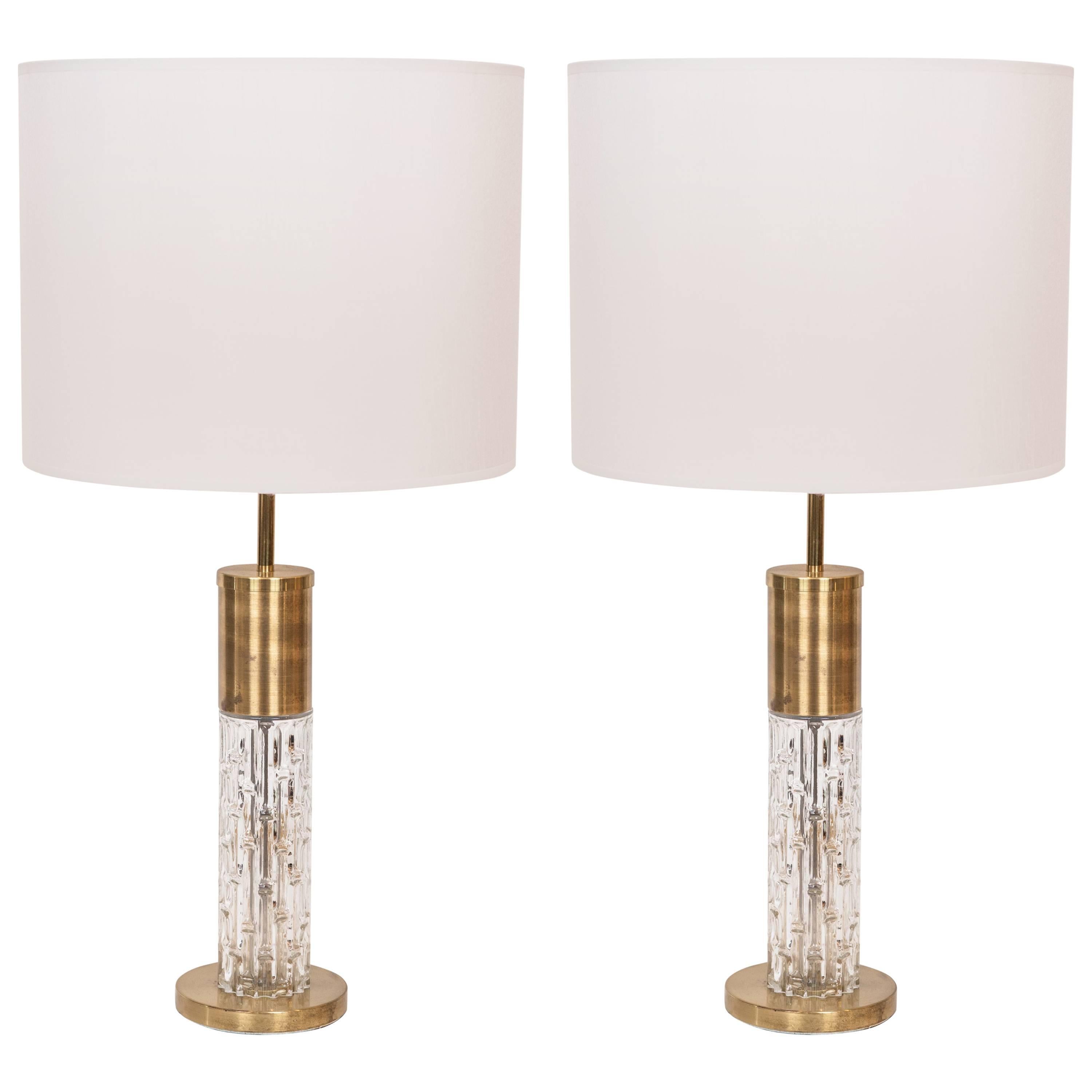 Pair of Vintage Brass and Glass Table Lamps, circa 1965