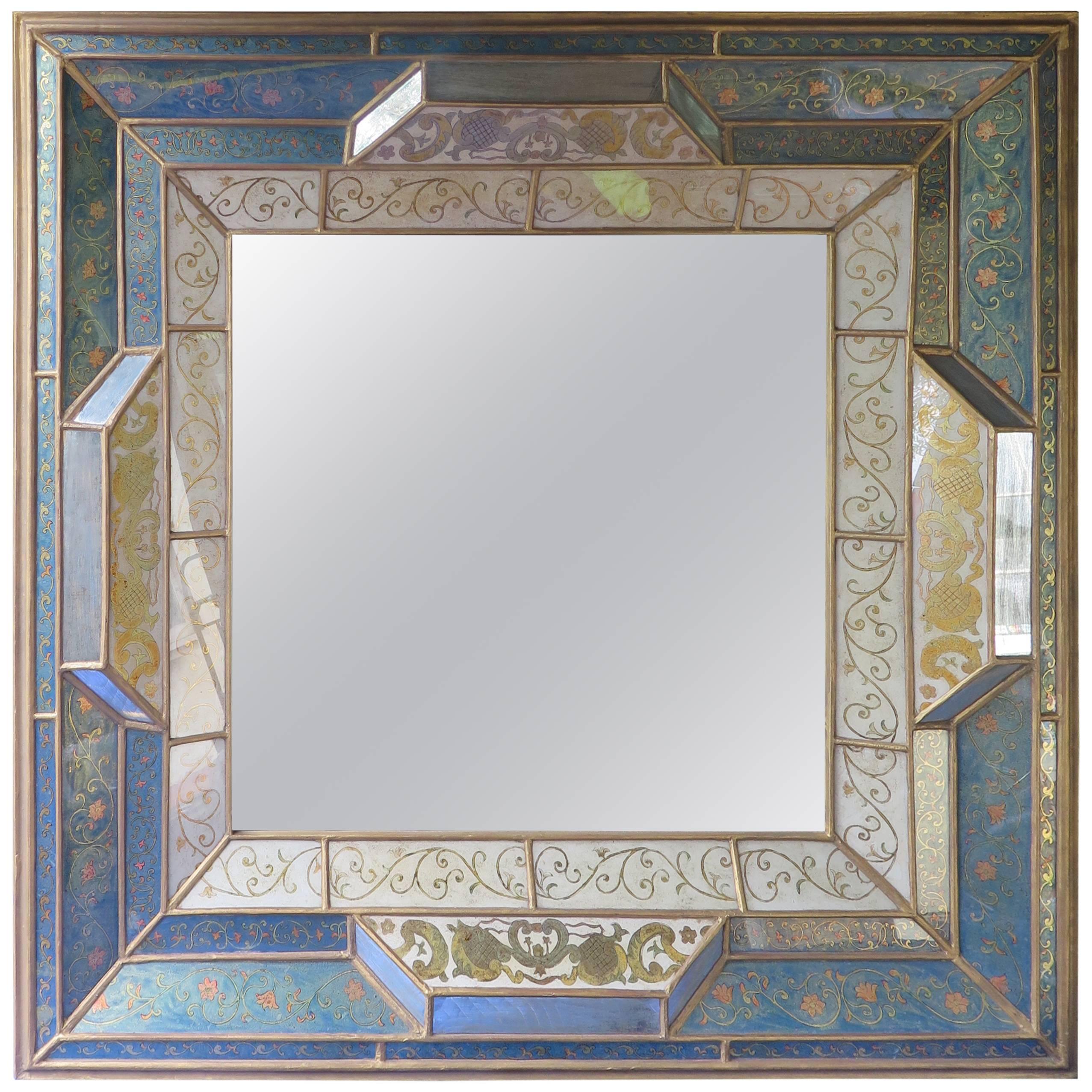 Large Beautiful Painted Glass Venetian Style Mirror