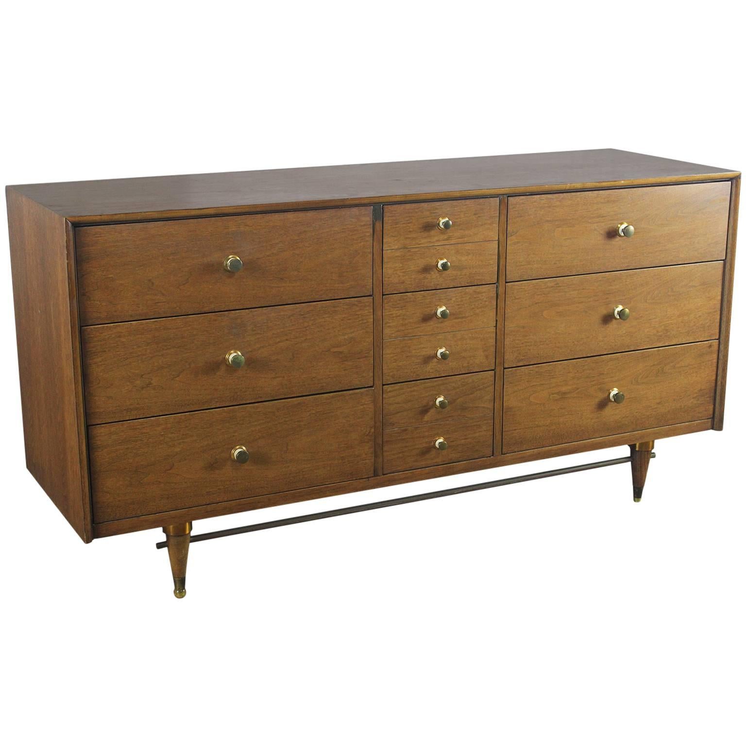 Mid-Century Modern Walnut Low Dresser Chest of Drawers by National Furniture Co.