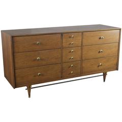 Retro Mid-Century Modern Walnut Low Dresser Chest of Drawers by National Furniture Co.