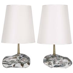 Pair of Angelo Brotto Glass Blocks Table Lamps