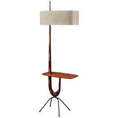 French Floor Lamp by Rispal with Table and Original Shade