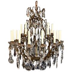 Beautiful Large French 1920s Bronze and Crystal Chandelier
