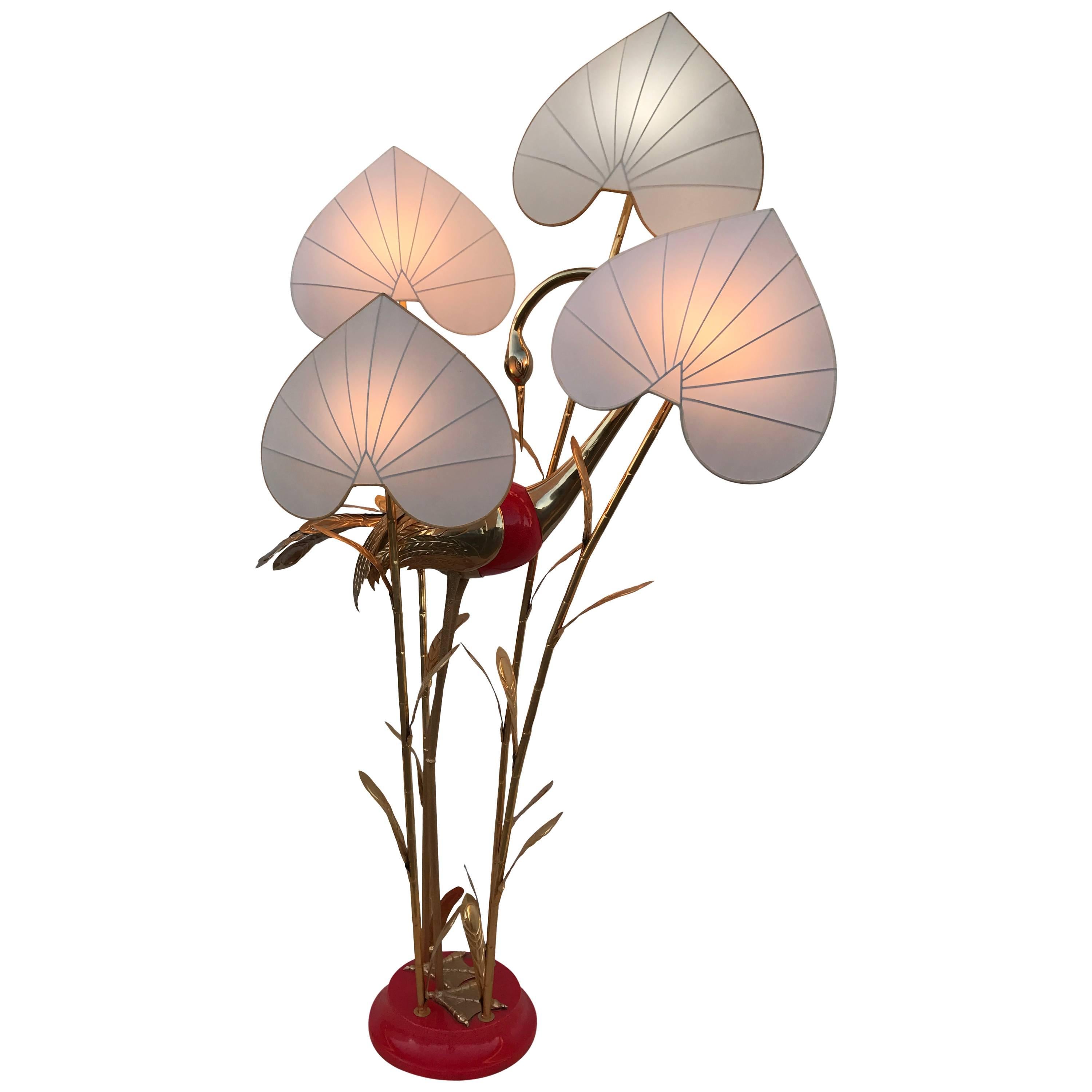 Monumental Gilt Brass Crane or Egret Floor Lamp by Antonio Pavia For Sale