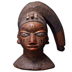 Vintage African Yoruba Wooden Polychrome Egungun Headdress Mask from Nigeria