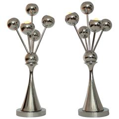 Pair of Tall Chromed Sputnik Table Lamps, Mid Century, 1970s, USA 4