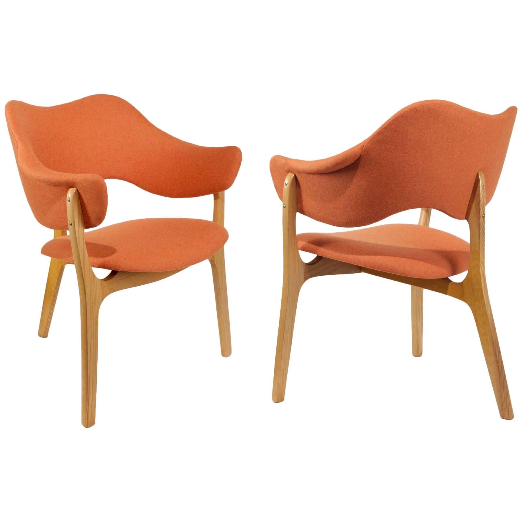 1954s Kjell Hjall and Bjarne Stave Pair of Armchair Edition More Lenestolfabrikk