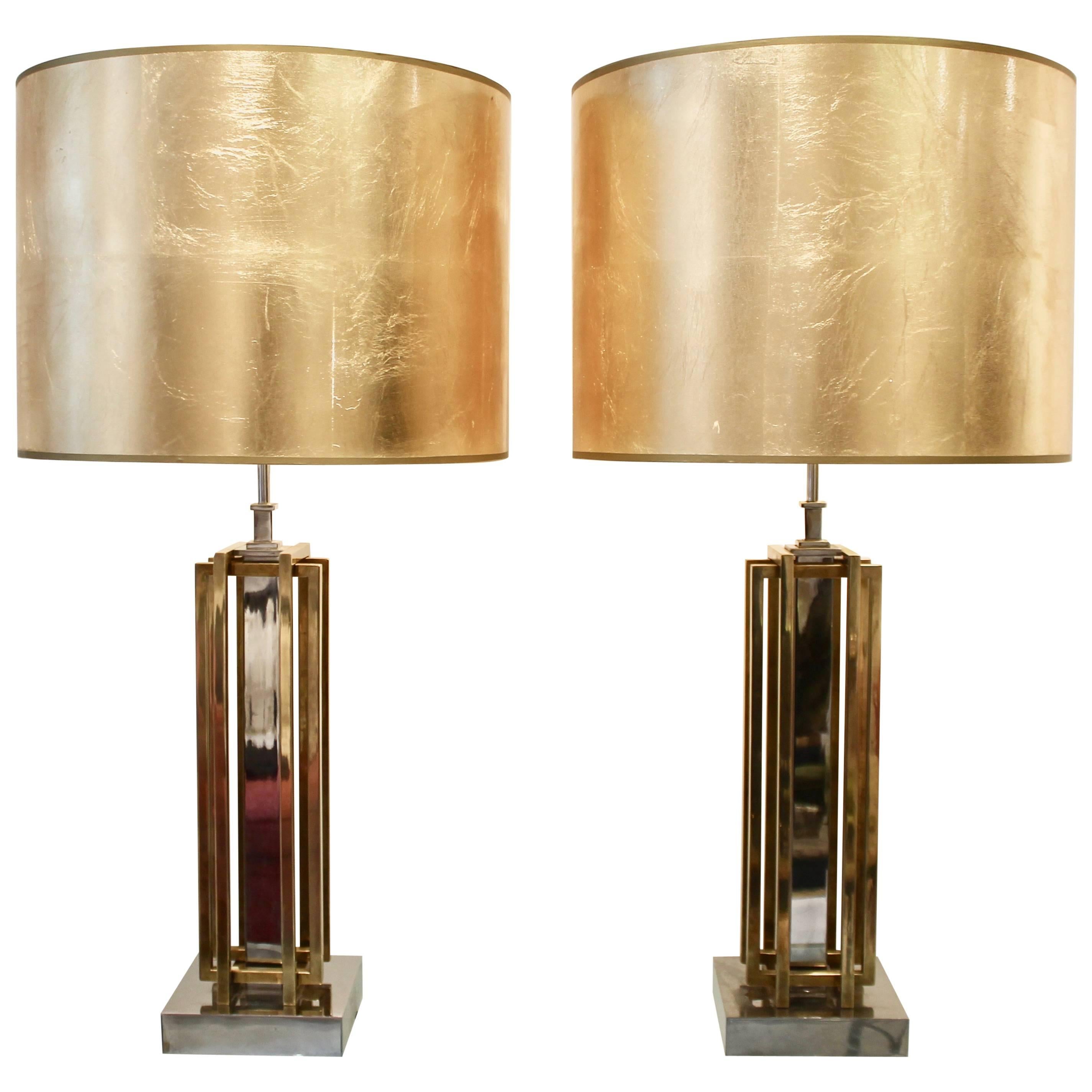 Pair of Brass and Chrome Table Lamps by Willy Daro, circa 1970