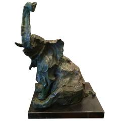 Sitting Elephant Bronze Sculpture by Valsuani Foundry, 20th Century
