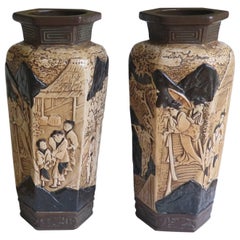 Antique PAIR of Large Pottery 15 Inch Vases by Bretby Ceramics, English Circa 1914