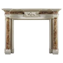 Antique George II White Statuary and Sicilian Jasper Marble Fireplace Mantle