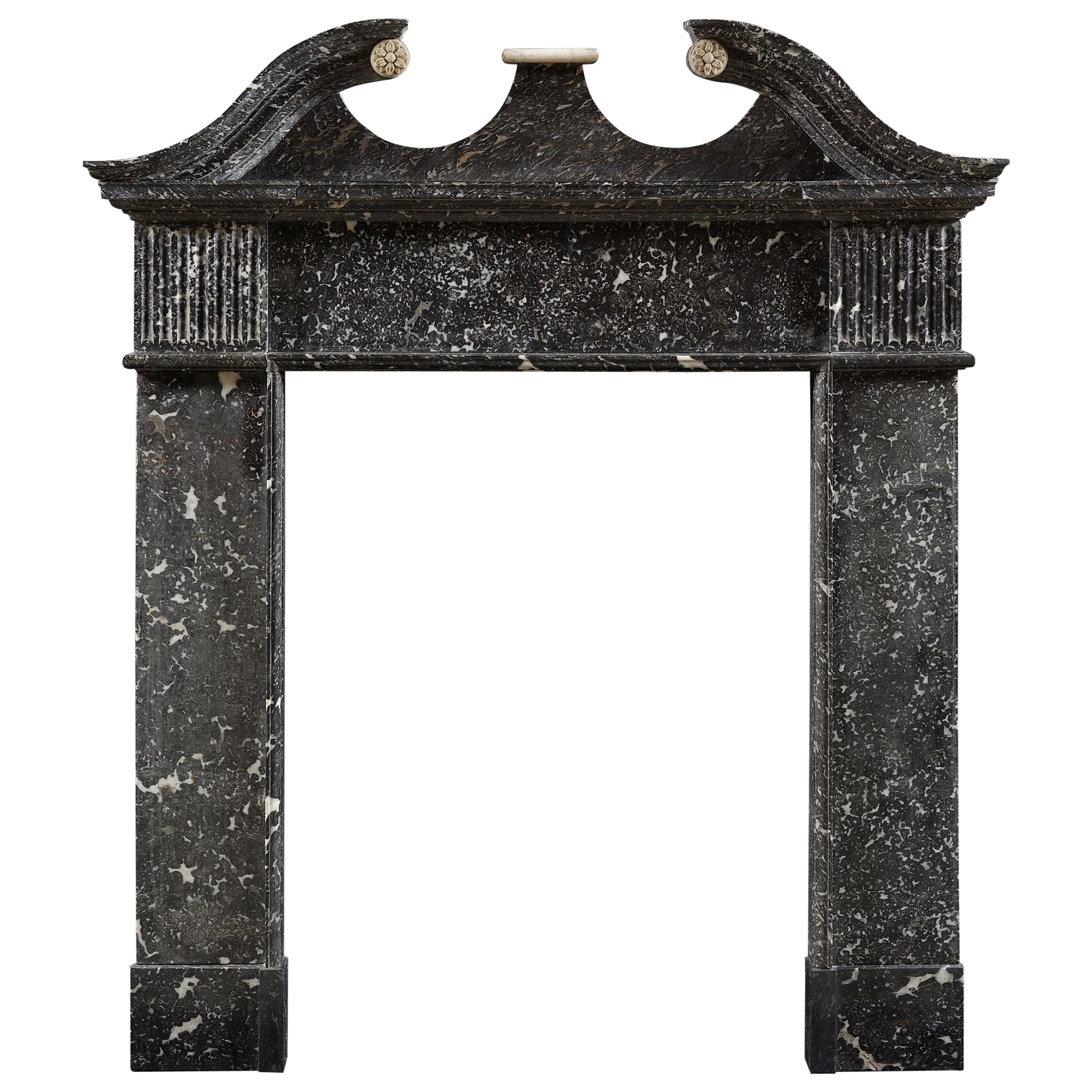 French Regency Antique Fireplace Mantel In Fine Portoro Marble For French Regency Antique Fireplace Mantel In Fine Portoro Marble For