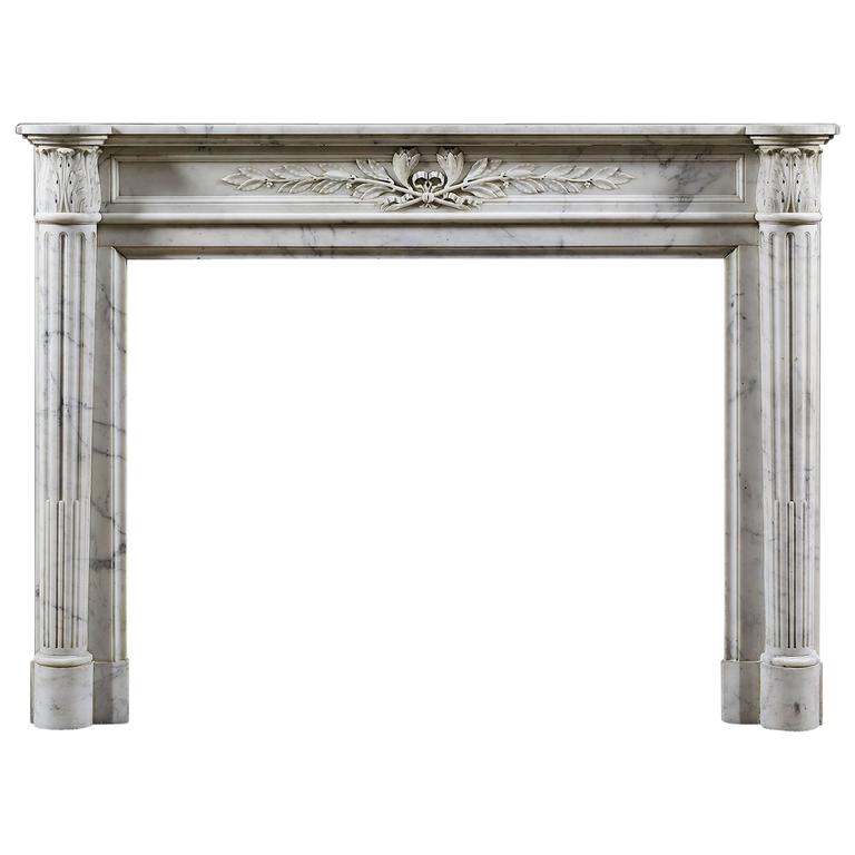 Antique French, Louis XVI Carrara Marble Fireplace Mantle For Sale