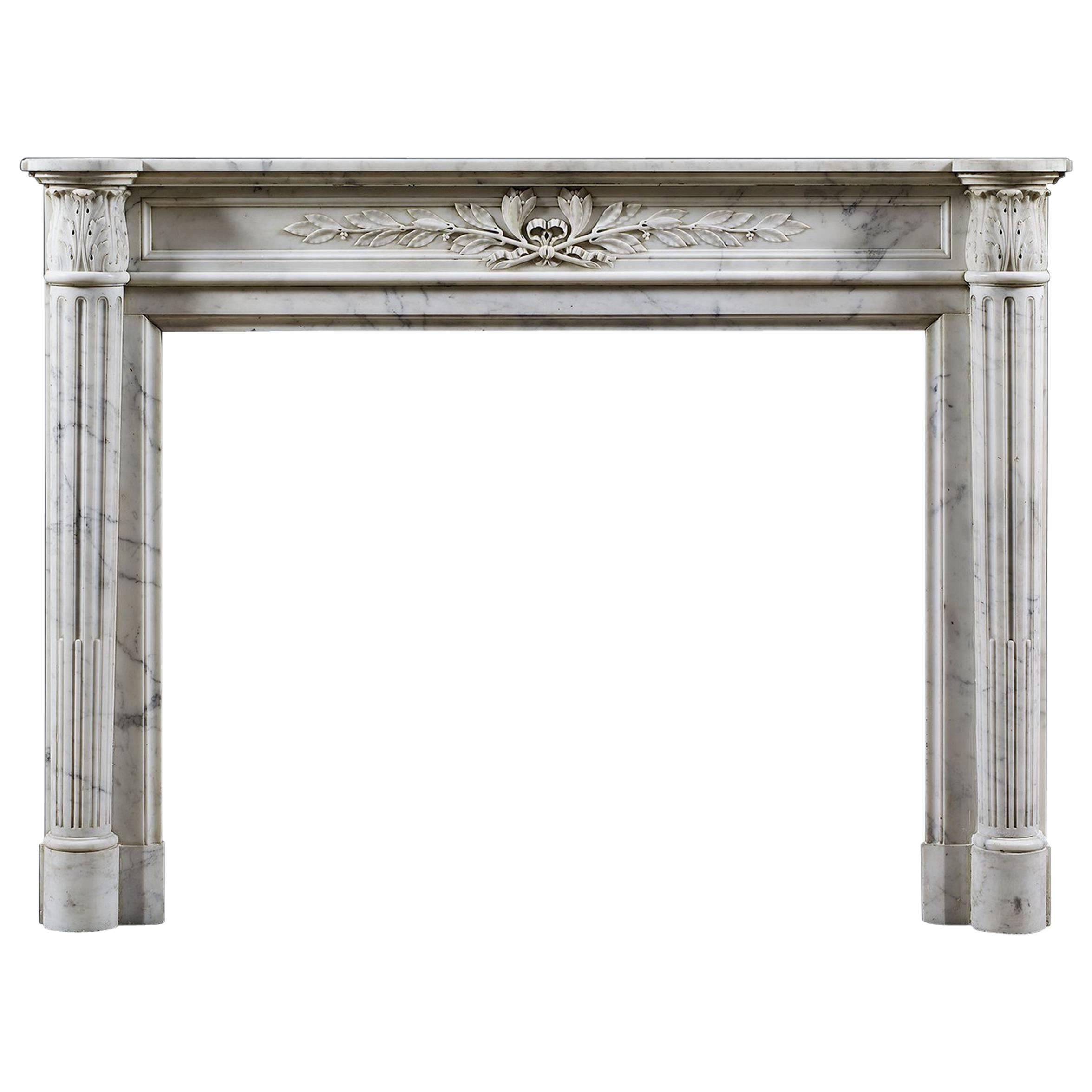 Antique French, Louis XVI Carrara Marble Fireplace Mantle