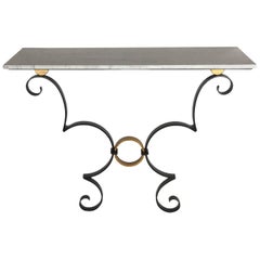 Handmade Iron Work Black and Gold Console Table with White Carrara Marble Top