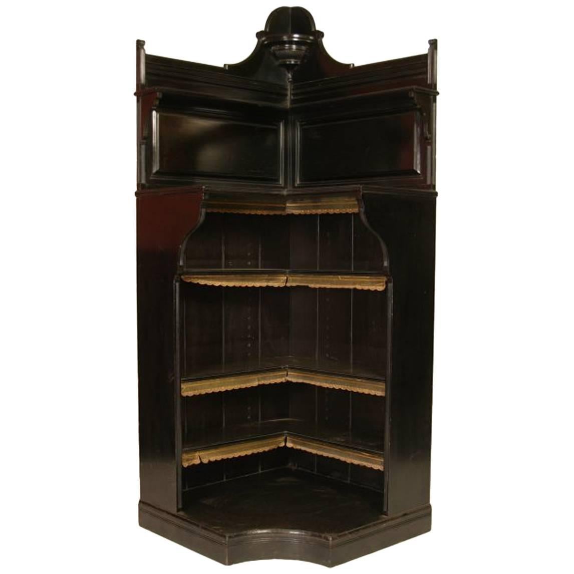 Ebonized Open Corner Cabinet, Attributed to Collinson and Lock For Sale