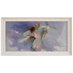 French Art Nouveau Painting Pierrot and Nude, 1900
