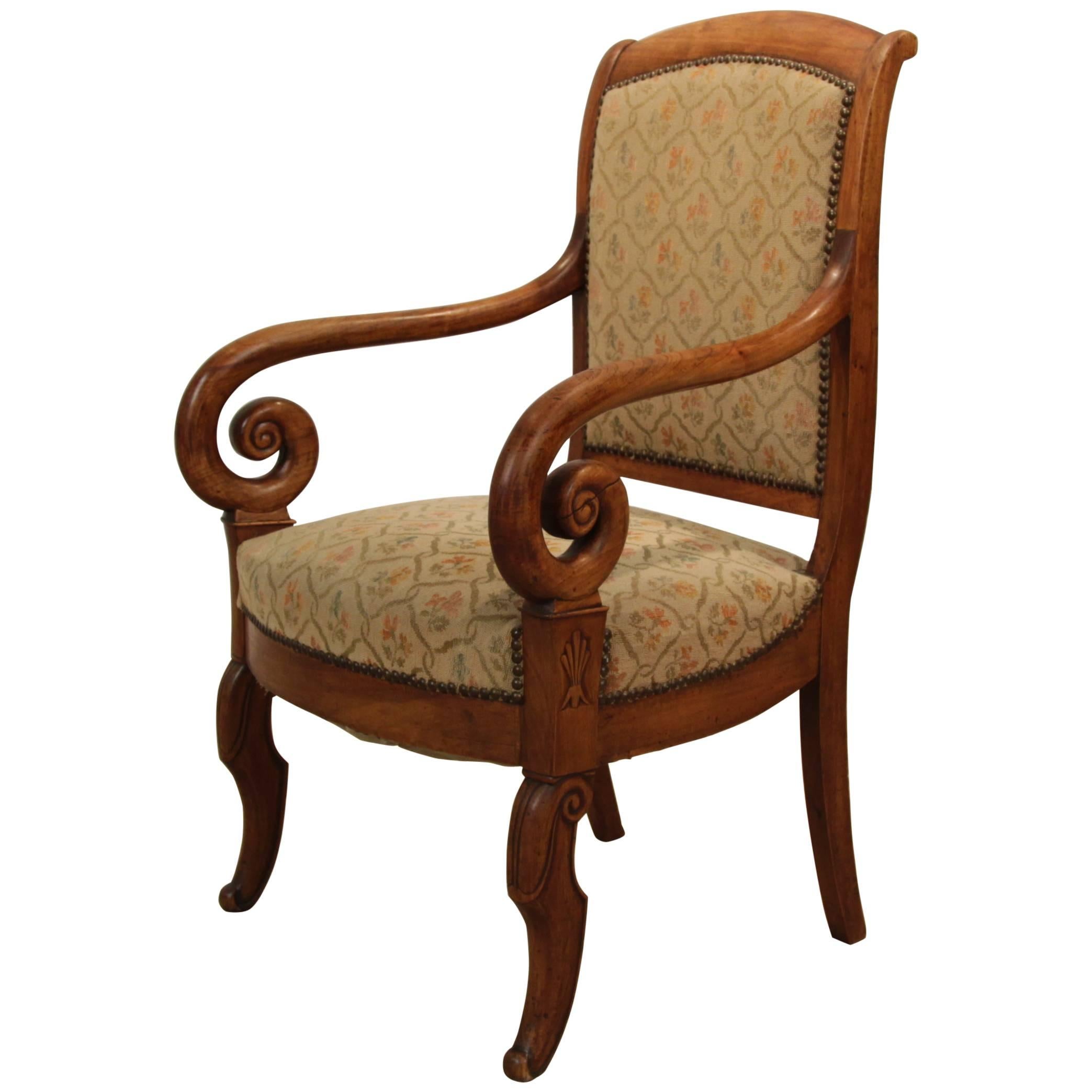 19th Century French Louis Philippe Carved Cherry Armchair