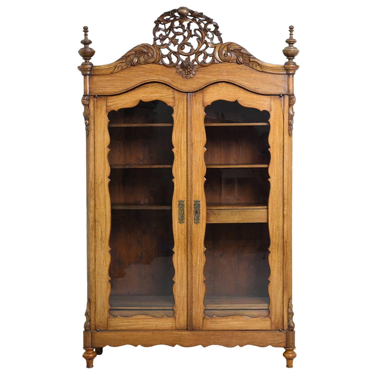 19th Century Dutch Wilhelm II Oak Armoire/Vitrine or Bookcase/Linen Cabinet For Sale