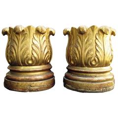 Pair of 19th Century Italian Carved Giltwood Stands, Turned Circular Vase Holders