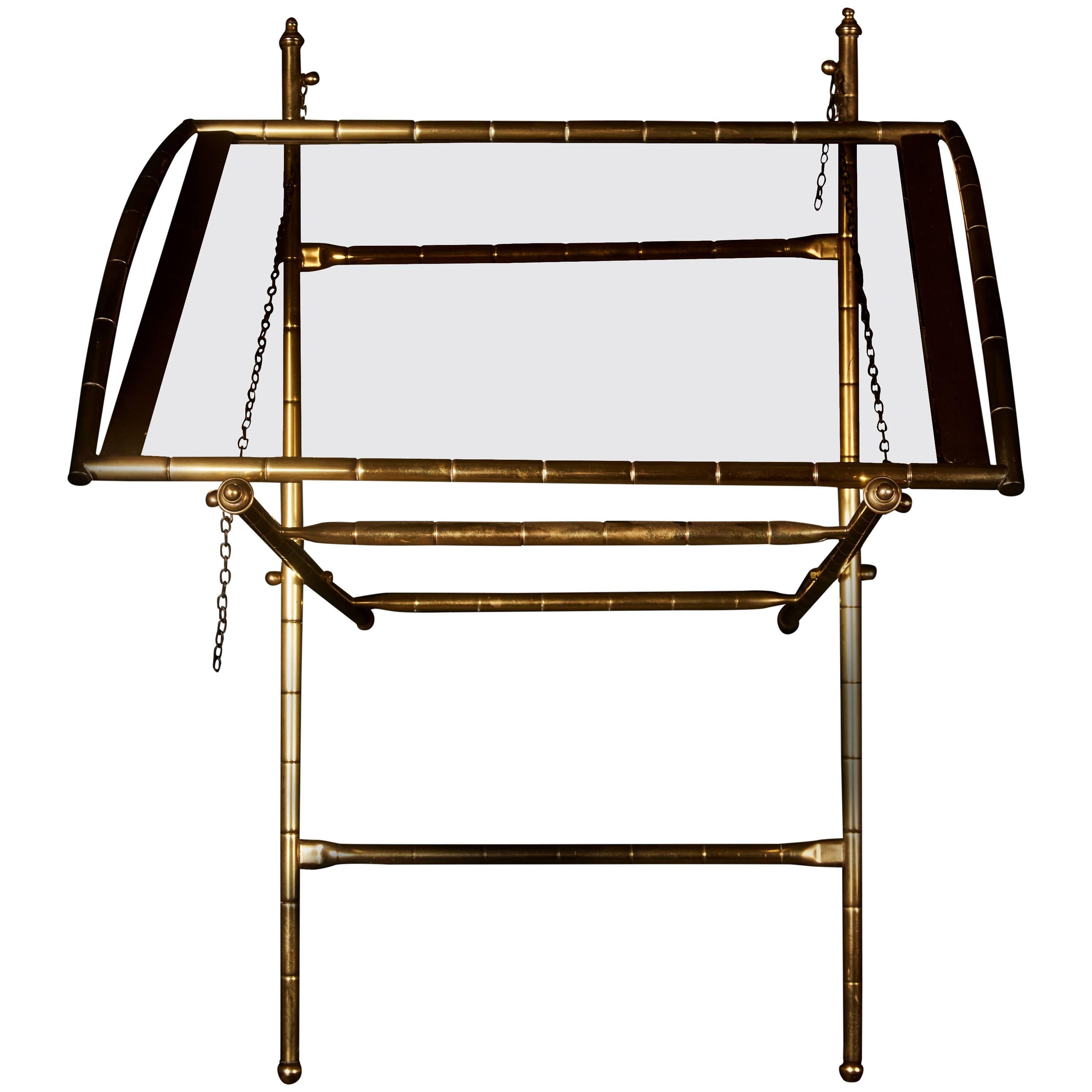 Gino Maggionni Italian Faux Bamboo Brass and Glass Side Table, 20th Century