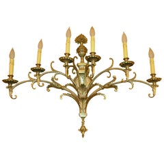French Style Large Six-Arm Wall Sconce or Light Fixture with Urn and Flowers