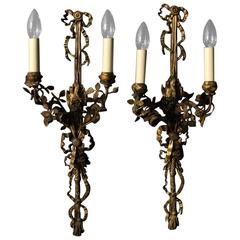 English Pair of Bronze Antique Wall Sconces