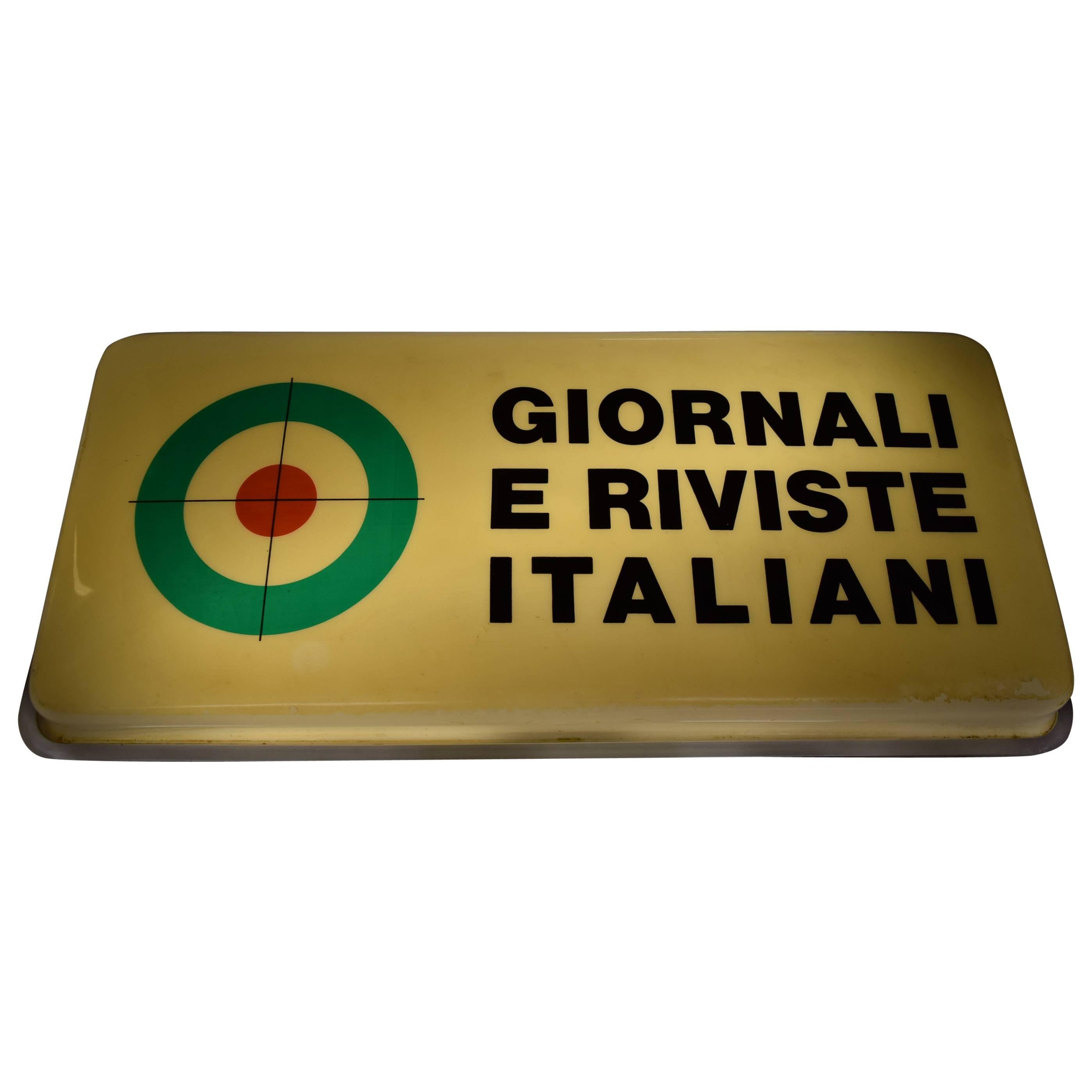 Illuminated Sign "Italian News Papers and Magazines, " circa 1950, Italy